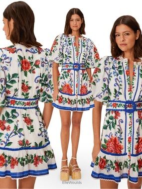 Farm Rio Off-White Flower Tapestry Mini Dress Size Large
